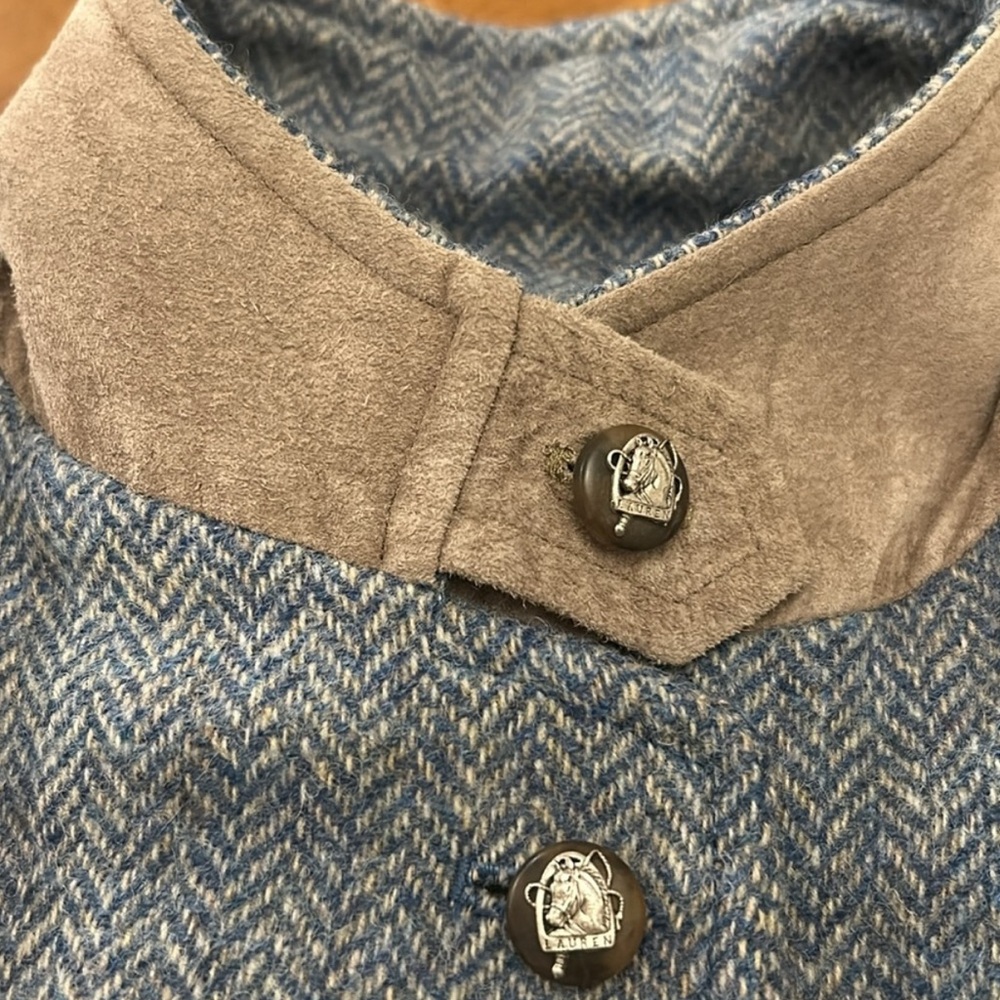 Ralph Lauren Women’s Blue Herringbone Lamb Wool Blazer